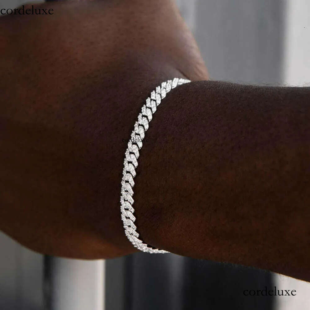 Top jewelry Bangle 8mm White Gold Sterg Sier VVS Moissanite Dia Cuban k Chain Bracelet Iced Out Mossanite Jewelry For Men Women dnlan 5a