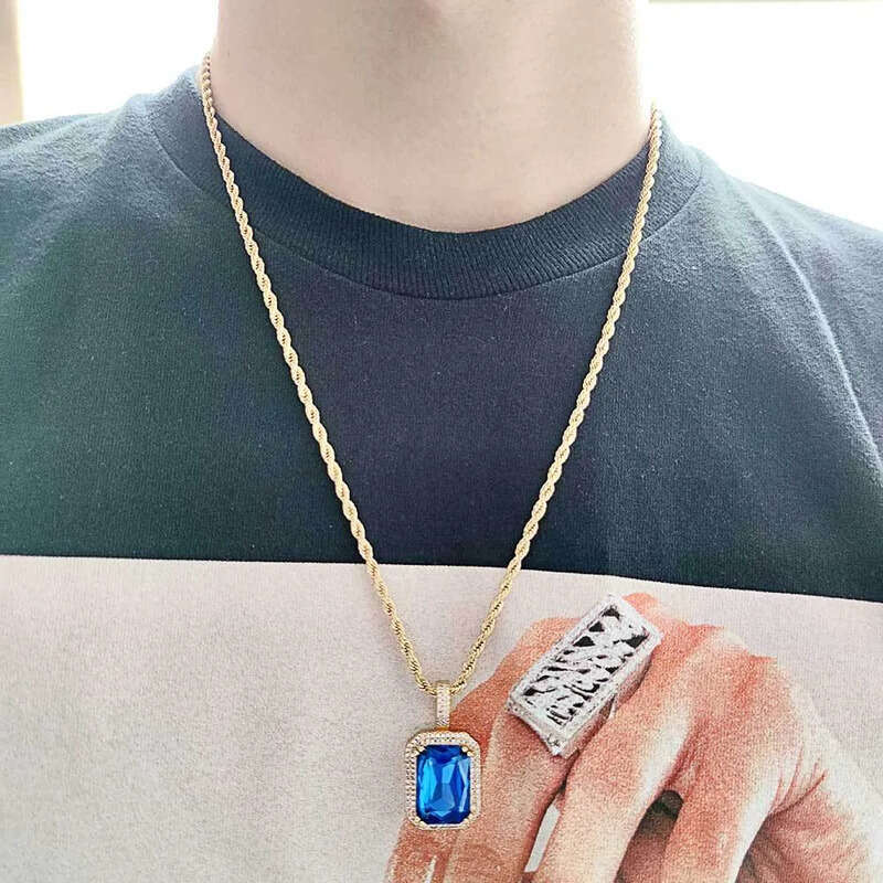 Colorful Square Gemstone Pendants TopBling Full Cubic Zirconia Choker Chain Necklaces for Women Men Hip Hop Jewelry