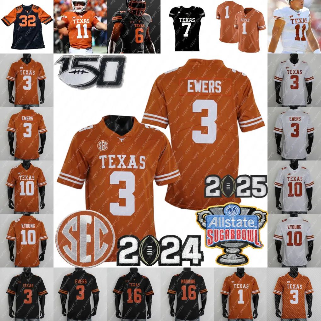 Texas Football Jersey Arch Manning CJ Baxter Parker Livingstone Ryan Wingo Anthony Hill Jr Michael Taaffe Wisner Shipley Vince Young Ricky Williams McCoy HOOK'EM
