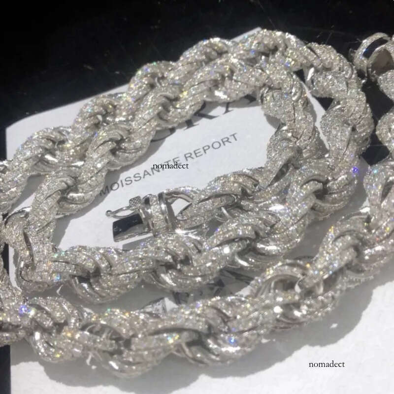 Chains 12mm 18-24inch Sterling Sier Passed Test Moissanite Rope Chain Necklace for Women/Men Nice Gift fb