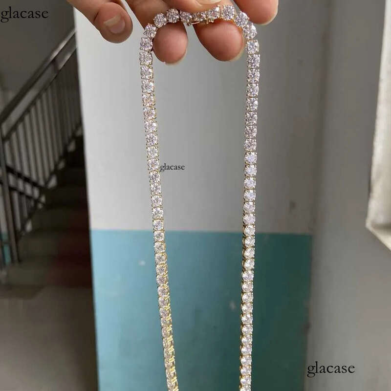 HQ GEMS Hip Hop Jewelry 20 Inch 5mm Sterling Sier Iced Out Moissanite Dia Tennis Necklace 81