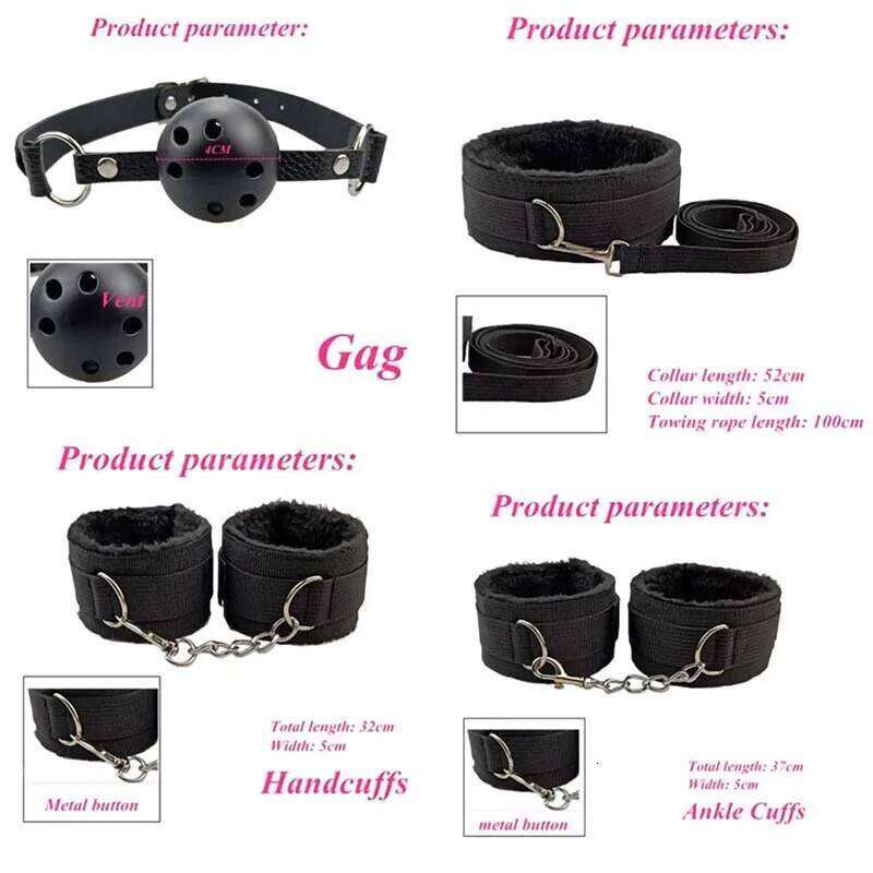 BDSM Kits Bondage Set Handcuffs Gag Whip Nipple Clamps Erotic Toys for Women Couples Adult Sex Shop Anal Butt Plug Tail 666