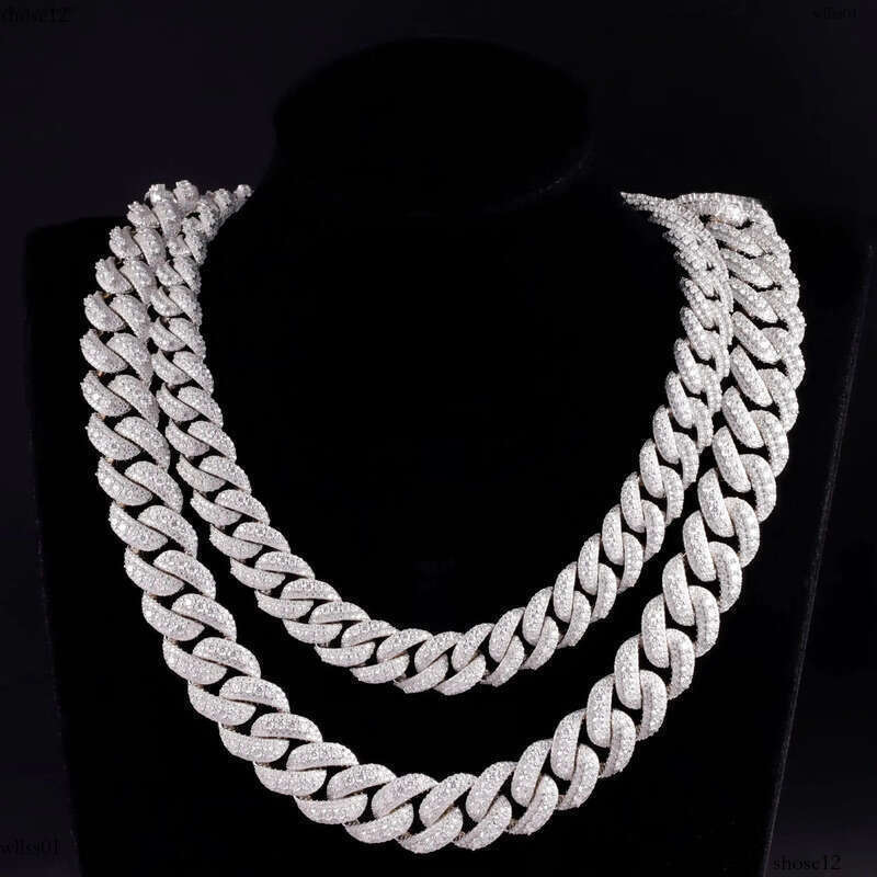 Handmade Jewelry 14mm 18mm 3row Hip Hop Necklace Sterg Sier with Round Brilliant Cut Moissanite Cuban Chain