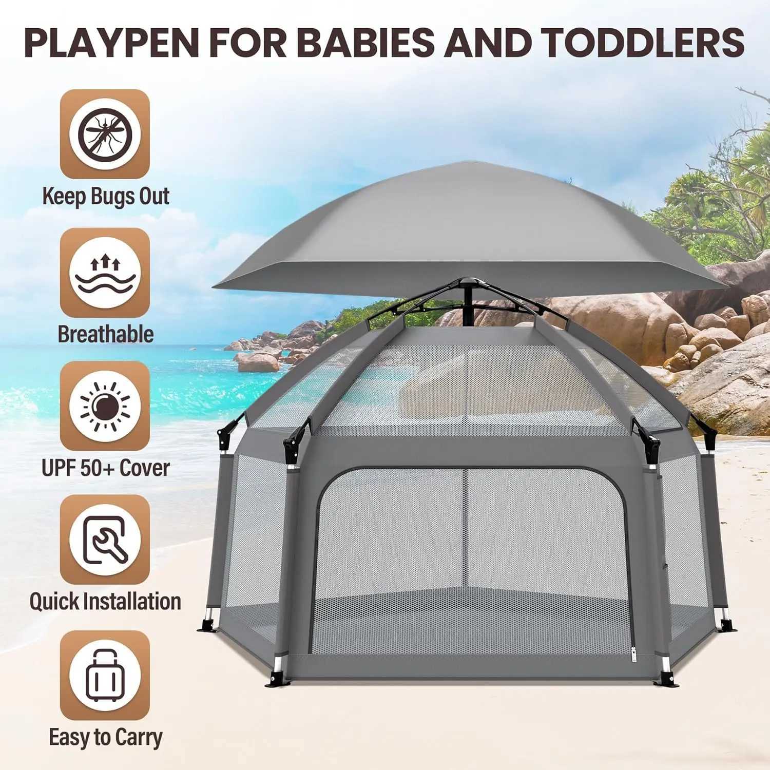 Baby Playpen with SelfInflating Play Mat Travel Bag Portable Outdoor Playpen for Babies and Toddlers Foldable Pop Up Play T C250929