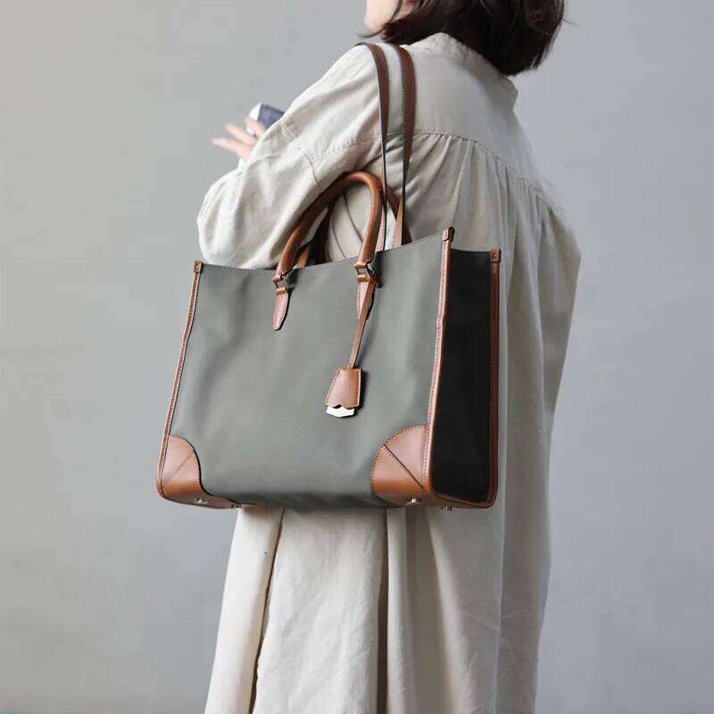 Luxury bag Women Nylon Genuine Leather Tote Portable Large Capacity Handbag With Computer Compartment For Working Shoulder Bags