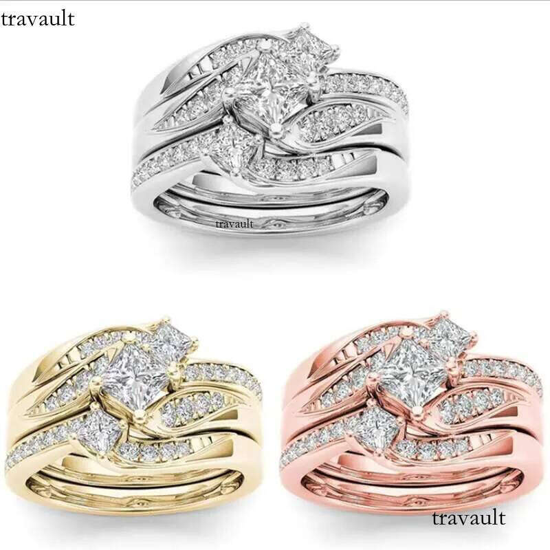 DHcollections Rose Gold Plated Simulated Dia Micro Set With Zircon Three Engagement Ring