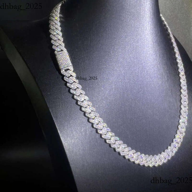10mm Hip Hop Necklace for Pendant White Sterling Sier Iced Out Vvs Moissanite Dia Cuban Link Chain Men Women