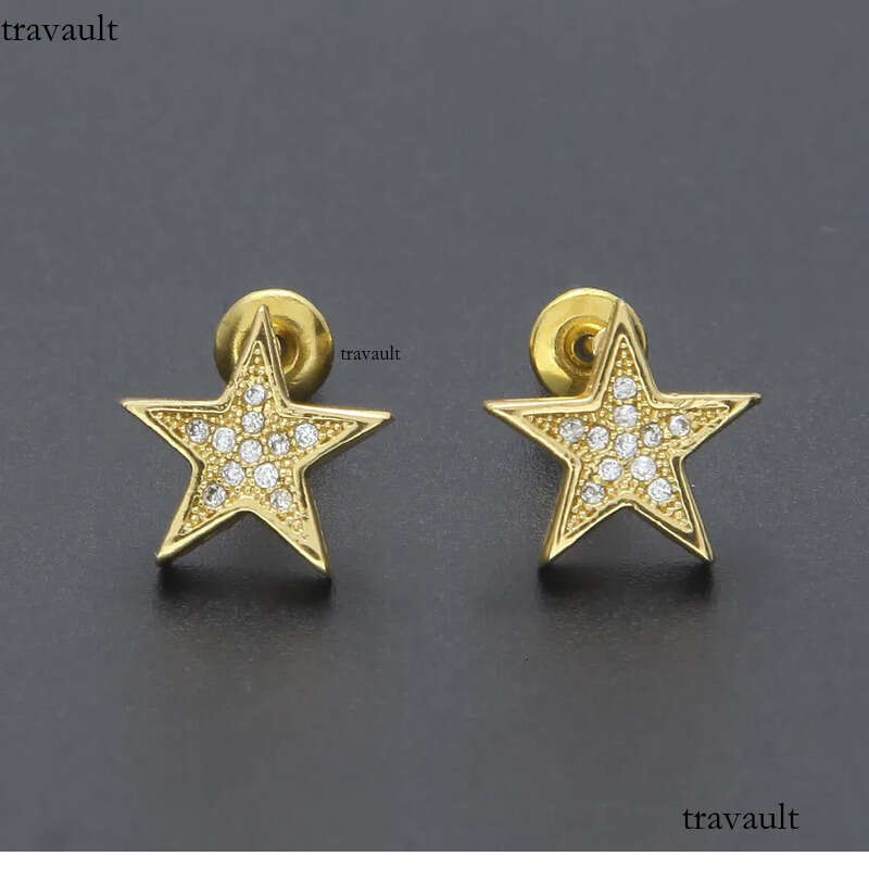 Mens Hip Hop Stud Earrings Jewelry Fashion High Quality Gold Sier Five-pointed Star Earring For Men