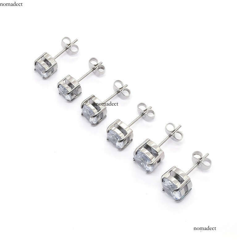 Stainless Steel Four-Prong Inlaid Zircon Crystal Simple Personality Small Earrings 01