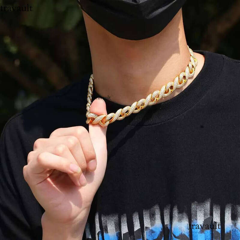 DHCollections Hip Hop 15mm Iced Out Cuban Link Chain Necklace 16-24 Inch Gold Sier Plated Brass Bling Zircon Jewellery for Streetwear Style
