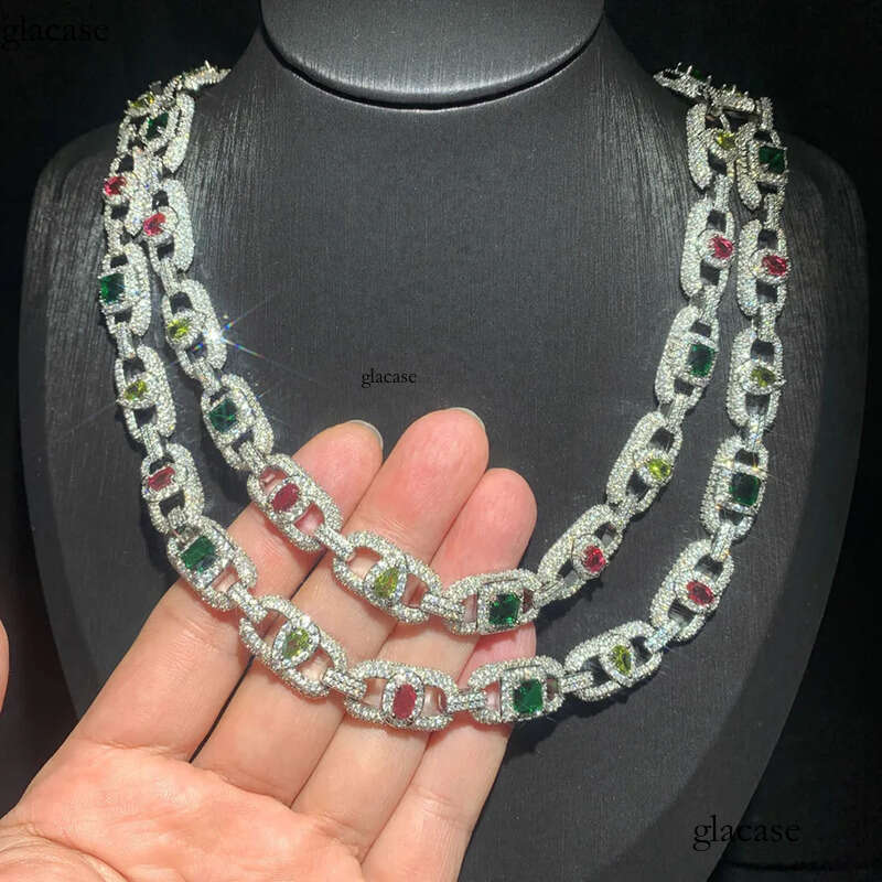 High Quality Colorful Zircon Pig Nose Cuban Necklace Bracelet Coffee Bean Chain Jewelry f0