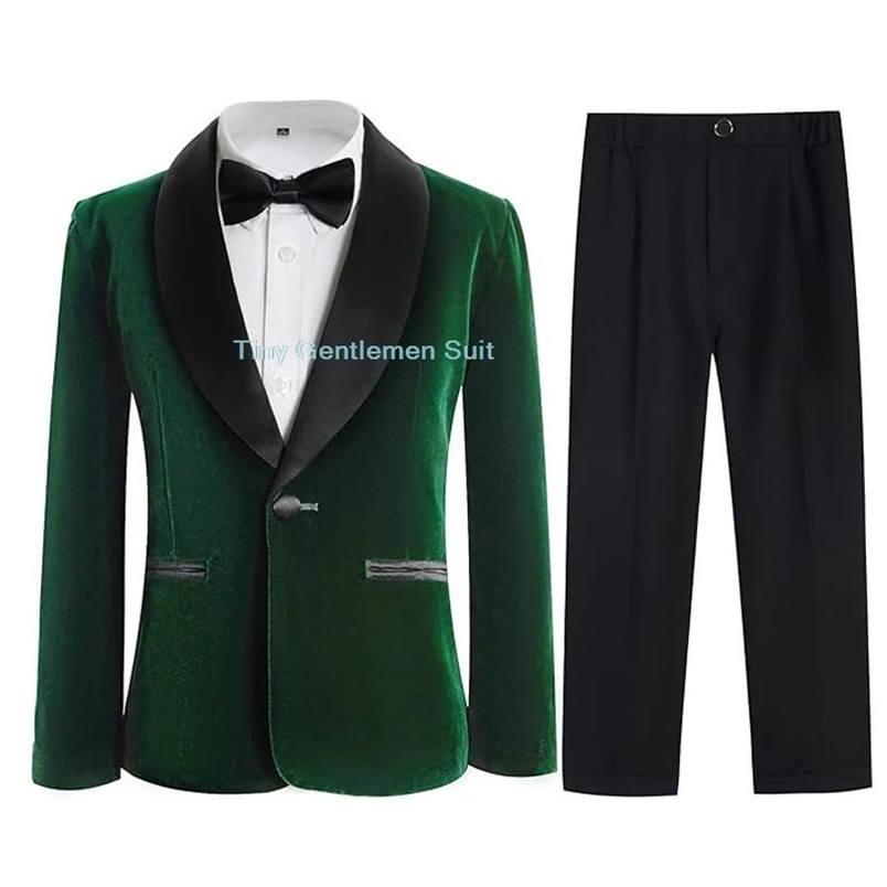 Mens formal green velvet suit childrens wedding ball party pography costume childrens jacket pants bow tie set 241216