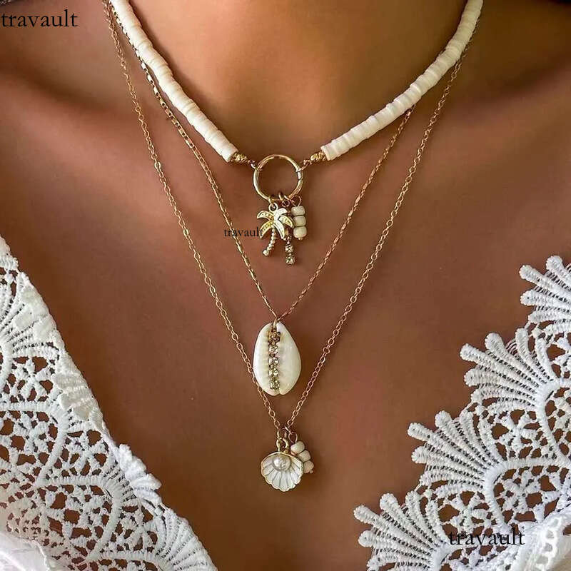 DHCollections Summer Beach Sea Wind Shell Conch Fringe Multi-Layer Polymer Clay Glass Seed Bead Natural Stone Necklace Jewelry for Women