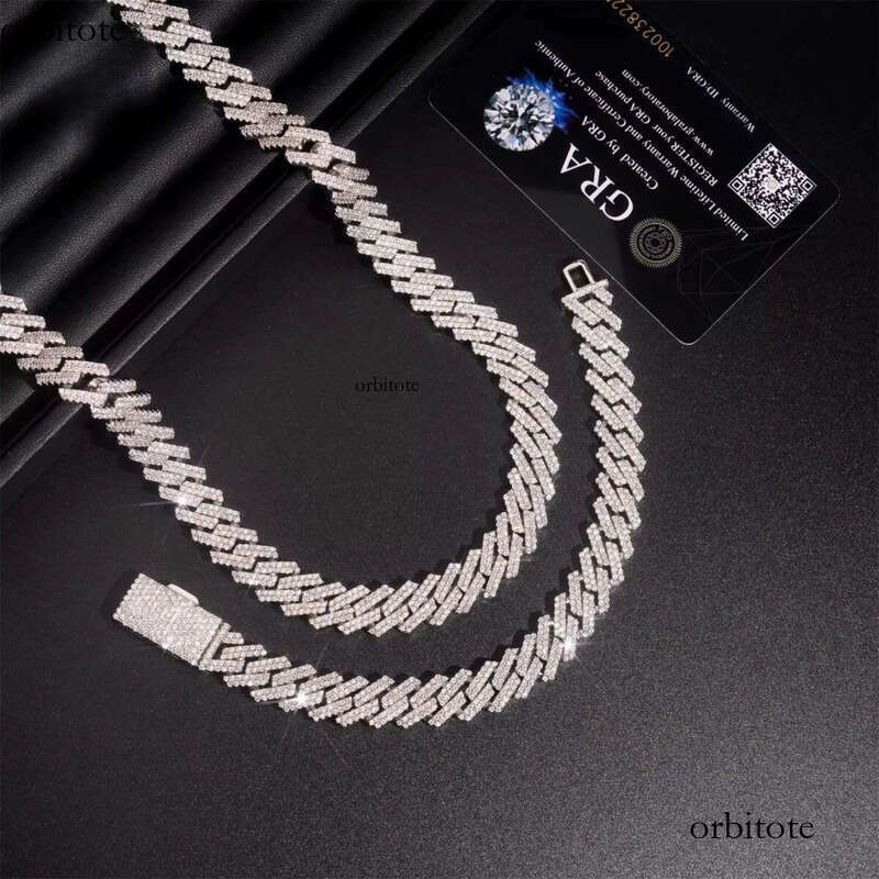 Hot Sale Straight 12mm Two Row Hip Hop Iced Out Sterling Sier Moissanite Necklace Cuban Link Chain 19