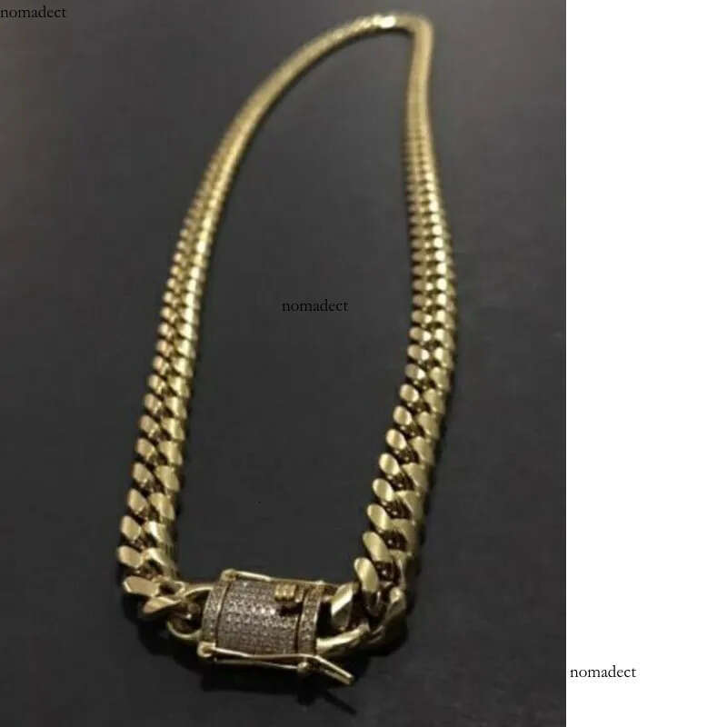 Moissanite Mens Gold Tone 316L Stainless Steel Necklace Cuban Link Chain with Dias Clasp Lock cc