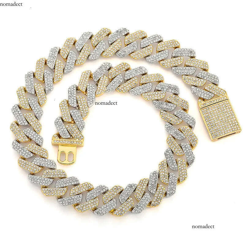 20MM Hip-Hop Full Thick Necklace Zinc Alloy Rhombus Exaggerated Three-Row Dia Cuban Chain for Men 88