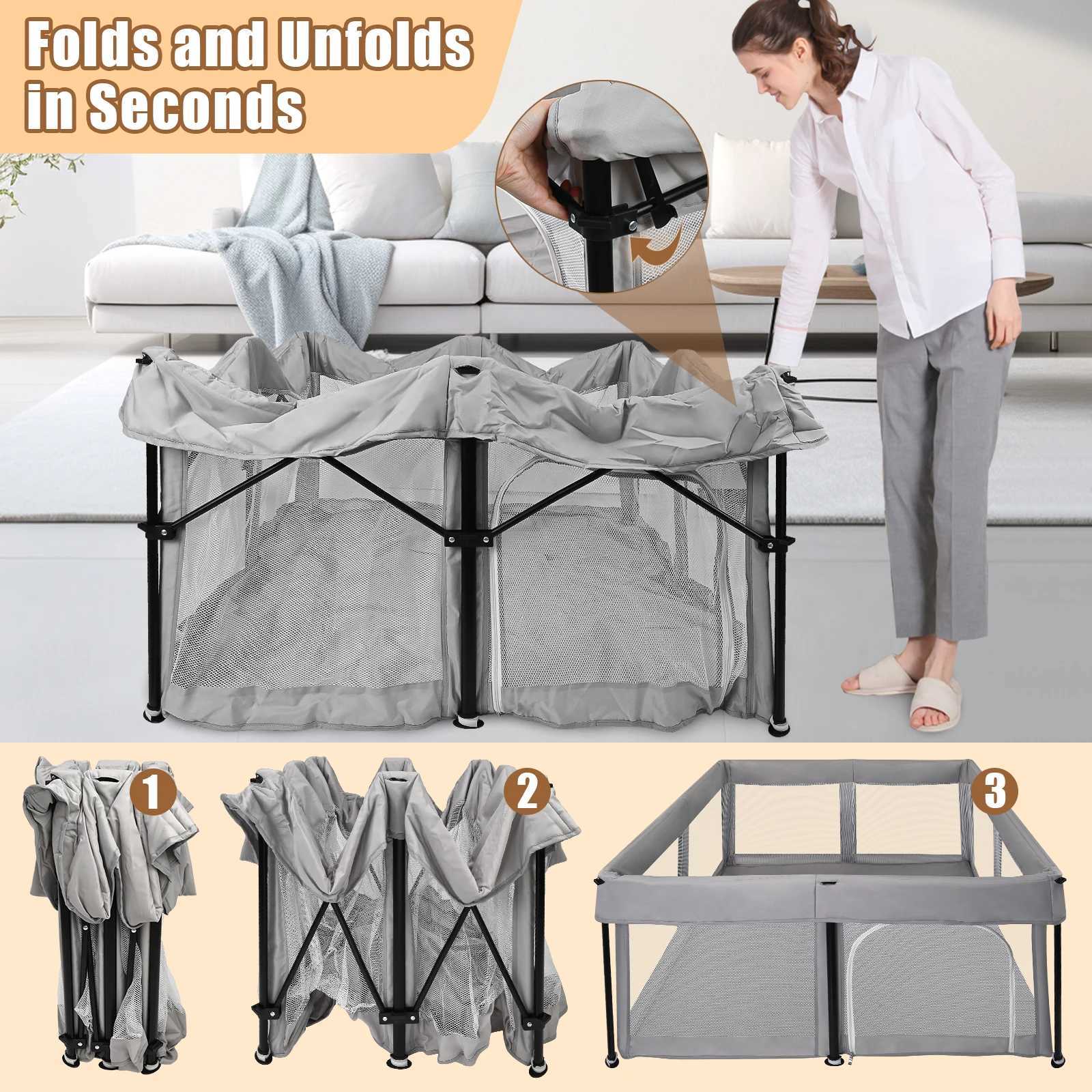 Foldable Baby Playpen with Mat 50 x 50 Inch Portable Sturdy Safe Baby Fence with Visible Breathable Mesh Zipper Door Storag C250929