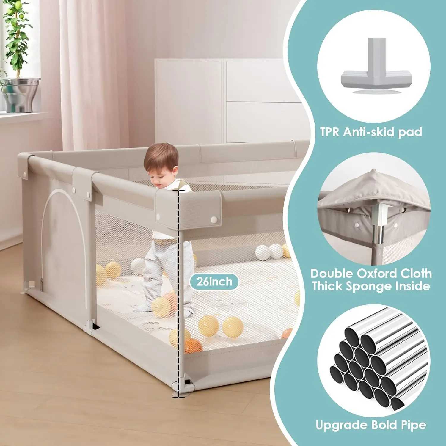 Baby Playpen with Mat 59x59 in Playpen for Babies and Toddlers Play Pen for Kids Play Yard for Infants with Gate C250929