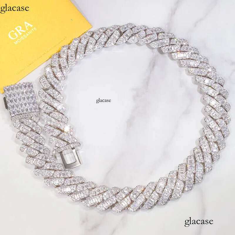 Factory wholesale men's necklace Vvs Moissanite k Necklace Custom Iced Baguette Straight e Cuban Chain Hip Hop Sier Jewelry 33