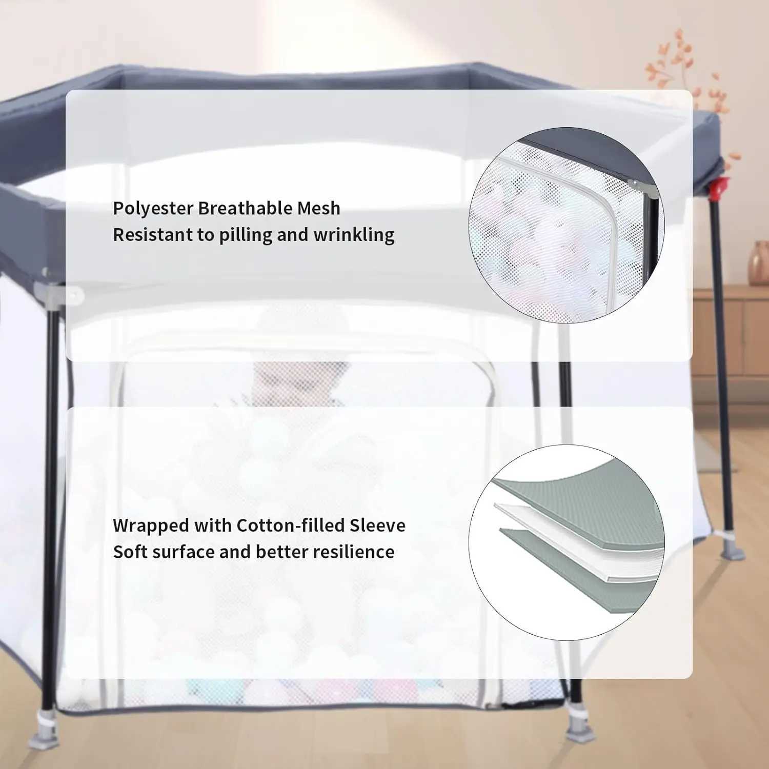 UBRAVOO Baby Playpen Foldable Hexagon Upgraded Sturdy Safety Playyard for ToddlersSoft Breathable MeshOutdoorIndoorHEXA606 C250929