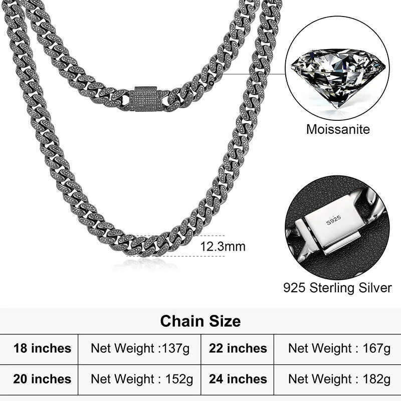designer design pendant necklaces fresh item 12mm black vvs moissanite iced out link chain hip hop fine jewelry sterling sier dia cuban necklace