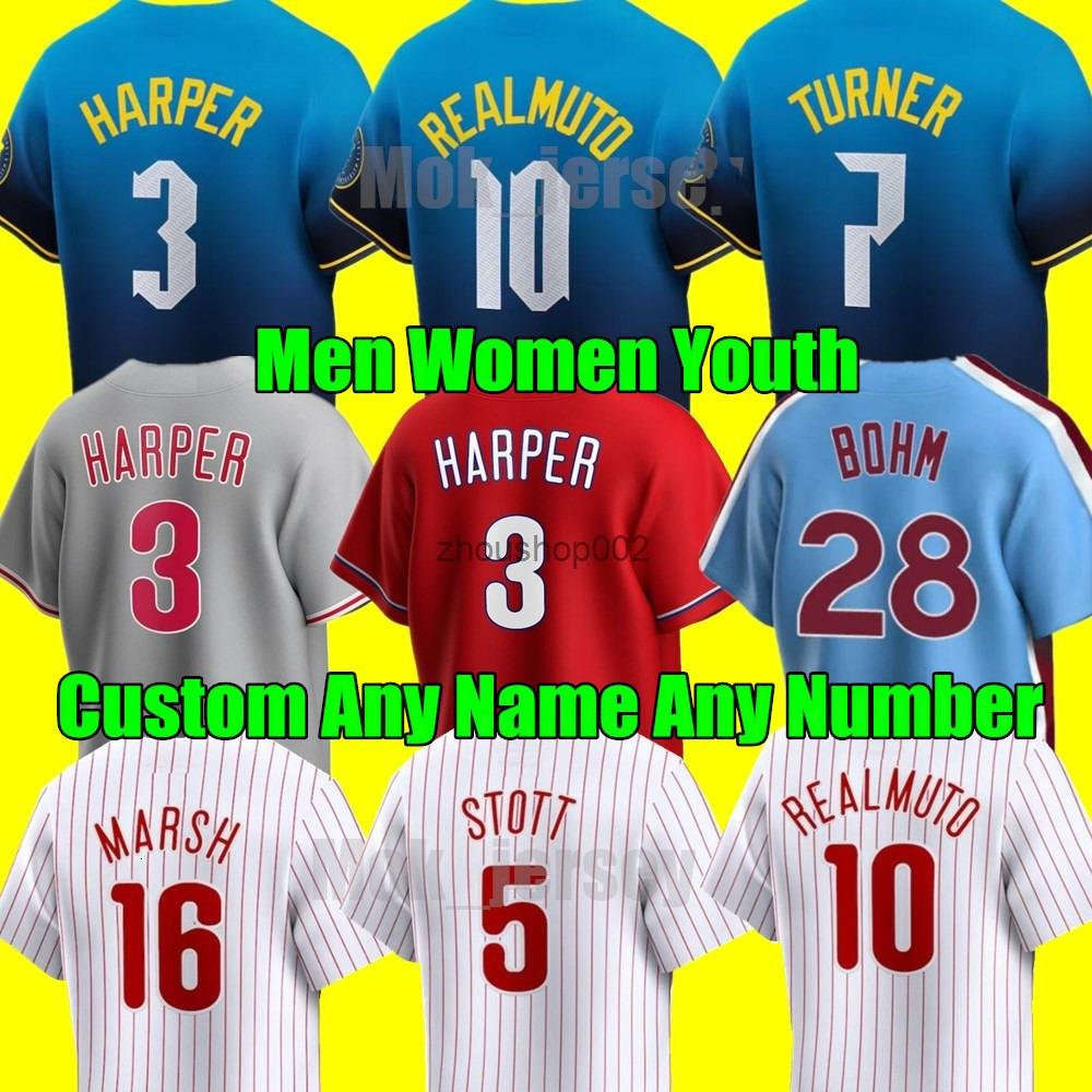 Harper jersey city Mike Schmidt Trea Turner JT Realmuto Bohm Zack Wheeler Nick Castellanos Men Women Youth Baseball Custom 12 Schwarber nola Jersey