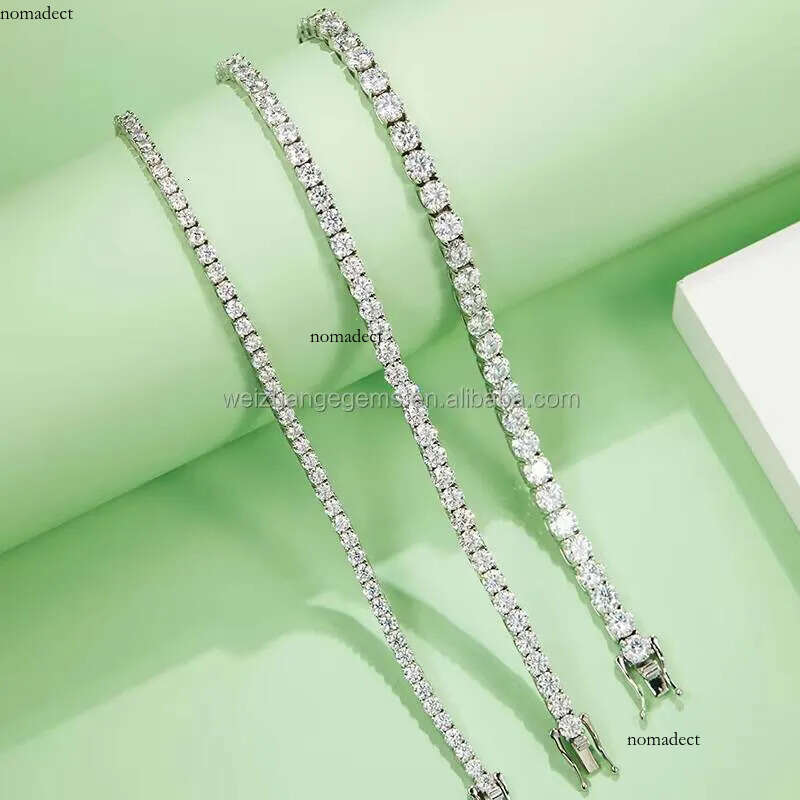 Sier Hip Hop Fine Jewelry Round Brilliant Cut Moissanite Dia 3mm-5mm Tennis Chain Bracelet/necklace for Men and Women 7f