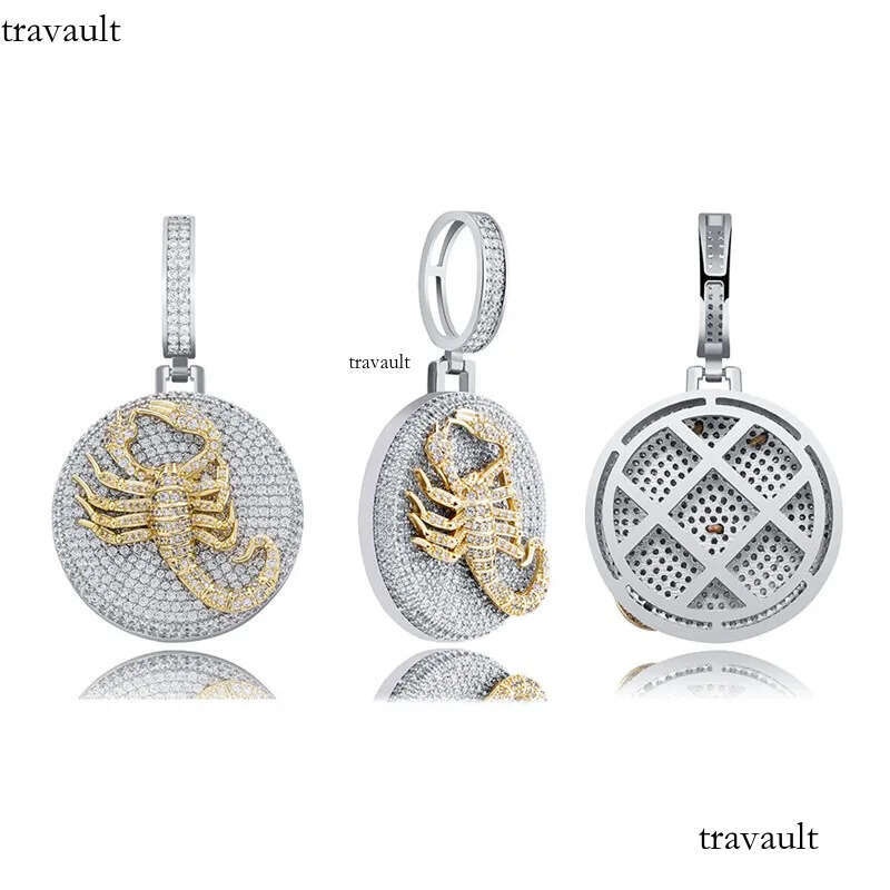 New Trendy Hip Hop Gold Sier Color Prong Setting CZ Scorpion Pendant Necklace with 24inch Rope Chain for Men Women