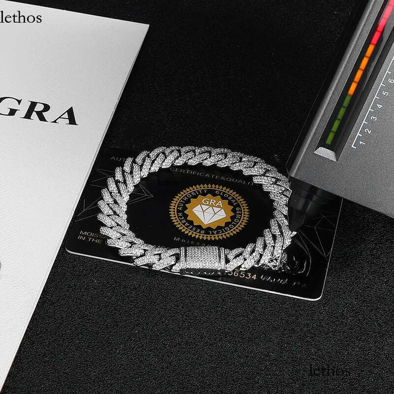 8/10/15/20mm Miami Hip Hop Jewelry Pass VVS Stone Shiny Sterling Sier Bracelet Moissanite Cuban Link Chain For Men 0d