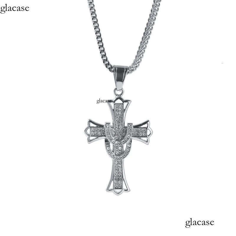 Shining Cross Pendants Necklace Stainless Steel Real Gold Plated Men Gift Religious Jewelry c3