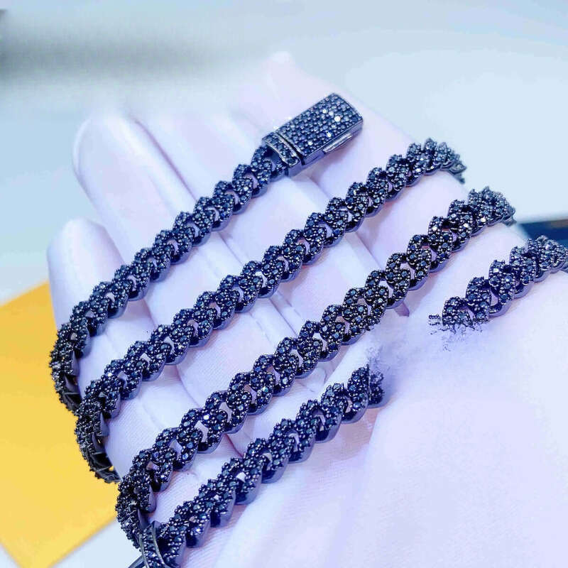 Cheap Price Solid Sier 6mm 8mm Hip Hop Iced Out Vvs Black Color Dia Moissanite Cuban Link Chain