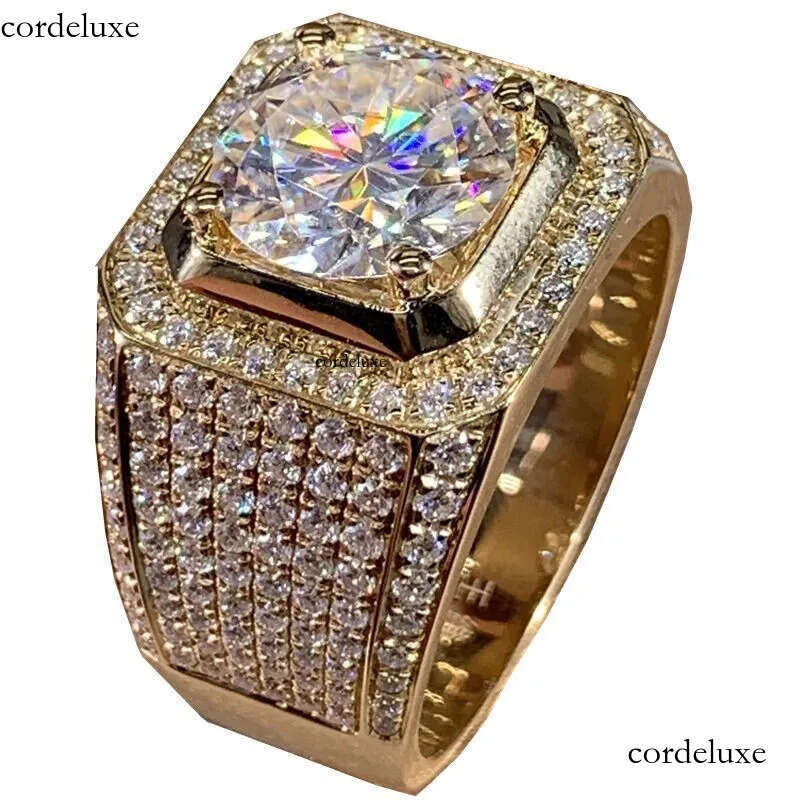 Band sier moissanite Dia 14K Gold Solitaire Male 2ct Lab Zircon Ring Designer Jewelry domineering Engagement Wedding band Rings for men gift 5a