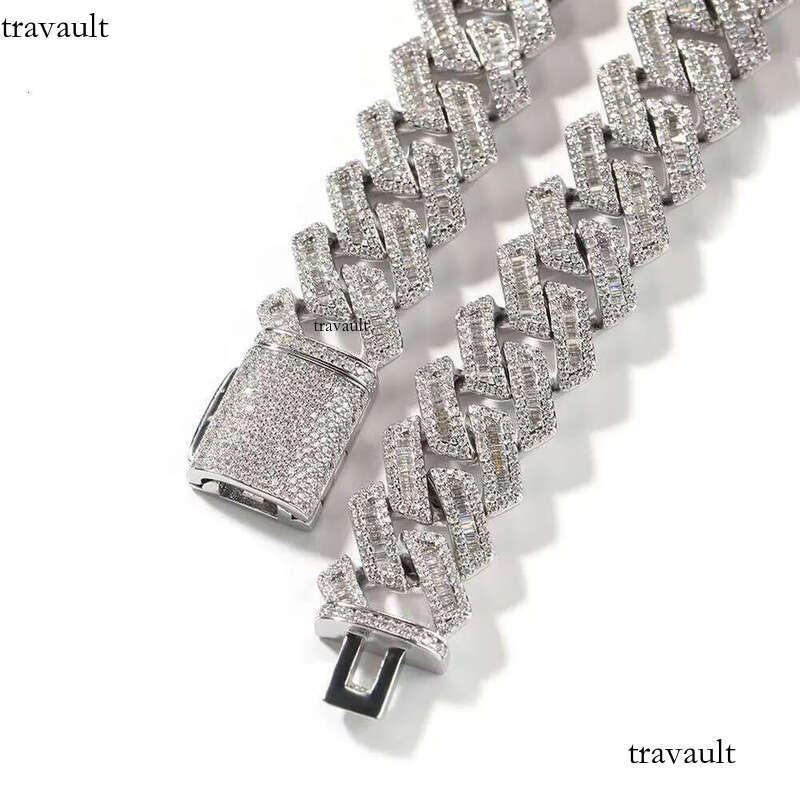 DHCollections 18mm Baguette Cuban Necklace Iced Out Hip Hop Jewelry for Men Women in Gold and Sier with Multiple Length Options