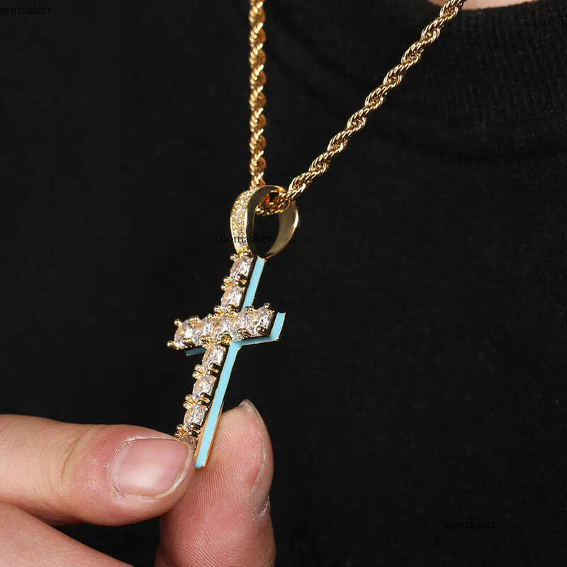 necklace moissanite chain New Cross Personalized Side Glow Set PendantCuban Chain Hip Hop Personality jewelry Moissanite dia 39