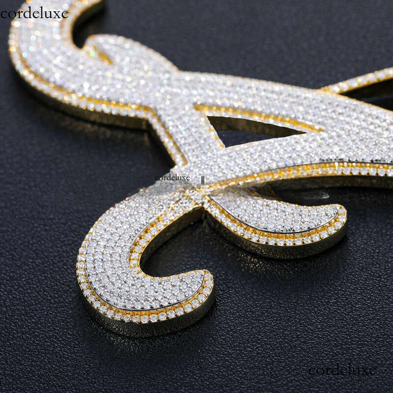 Micro Paved Moissanite Iced Out Initial A Sparkling Sterling Sier VVS Mossanite Dia Hiphop Letter Pendant 8f