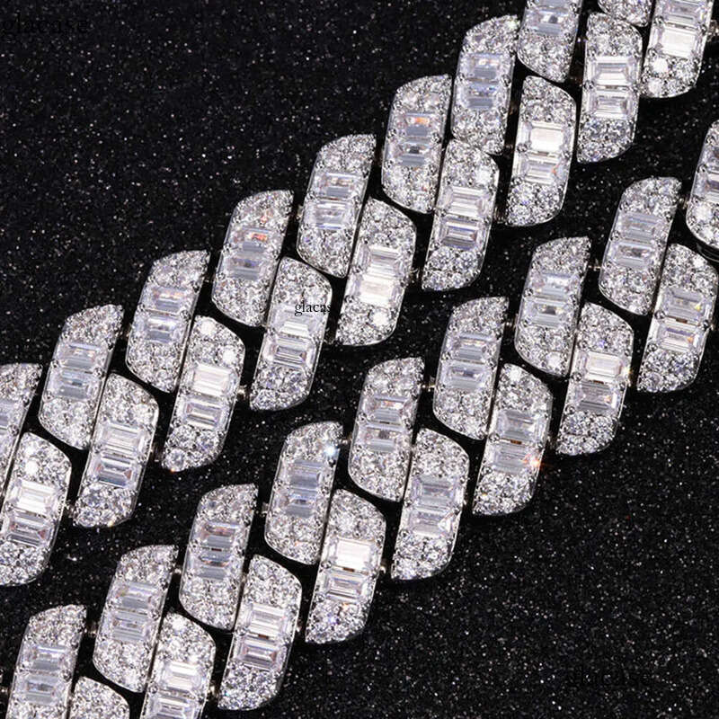 Factory wholesale men's necklace Vvs Moissanite k Necklace Custom Iced Baguette Straight e Cuban Chain Hip Hop Sier Jewelry 33