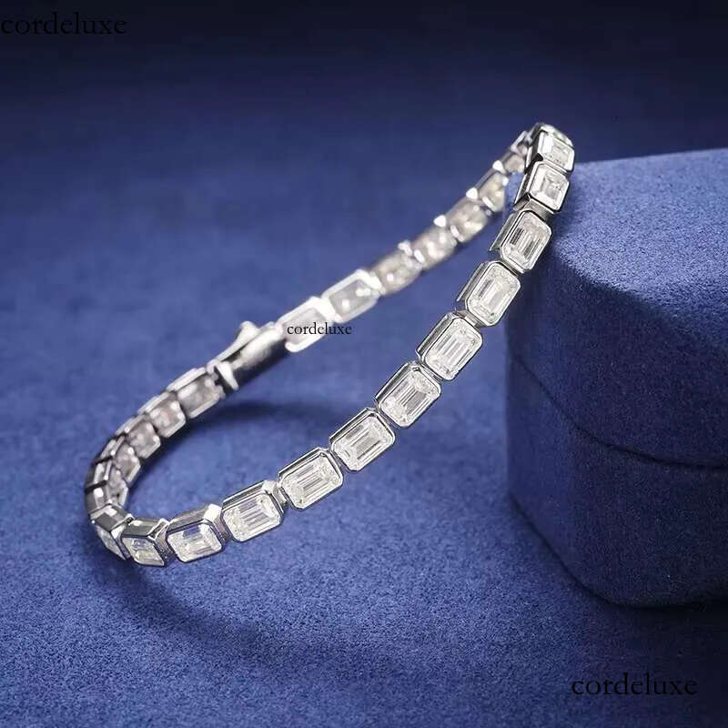 Factory Price Gift Jewelry 5mm Sterling Sier Emerald Cut VVS Moissanite Baguette Tennis Bracelet for Valentines Day 85