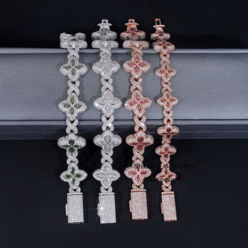 Shining 2024 new arrivals fashion jewelry sterling sier vvs moissanite dia four leaf clover tennis bracelet