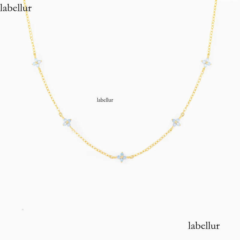Ins Simple Fashion Flower Pendant Jewelry White Rose Gold Fill Blue Sapphire CZ Dia Gemstones Party Women Clavicle Necklace For Mother Day Gift 4d
