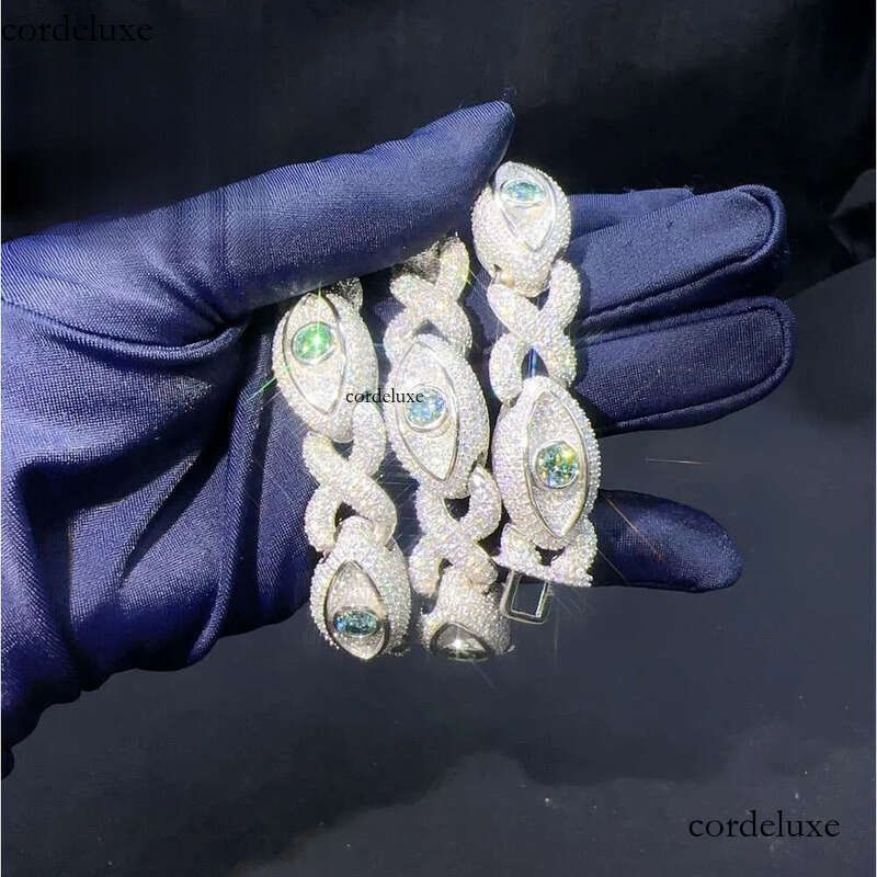 New Arrival Pass Dia Test Sterling Sier Iced Out Hip Hop Eye Ball 15mm Moissanite Cuban Link Chain 07