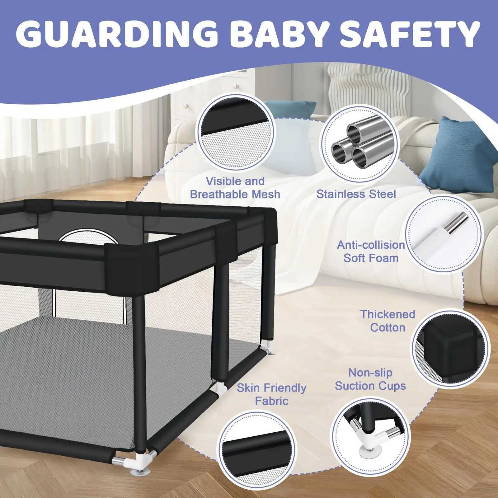 ANGDUO Square Baby Playpen Large 5050 Inch Safet Baby Activity Fence Safety Baby Playard For Boy Girl Indoor Outdoors Usage C250929