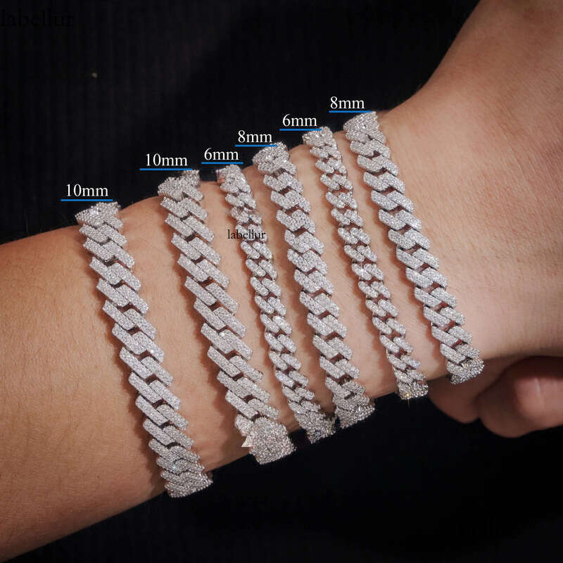 Hot Sale Fine Jewelry Lab Dia S Sterling Sier Rhodium Plated Moissanite Men Cuban Link Bracelet d5