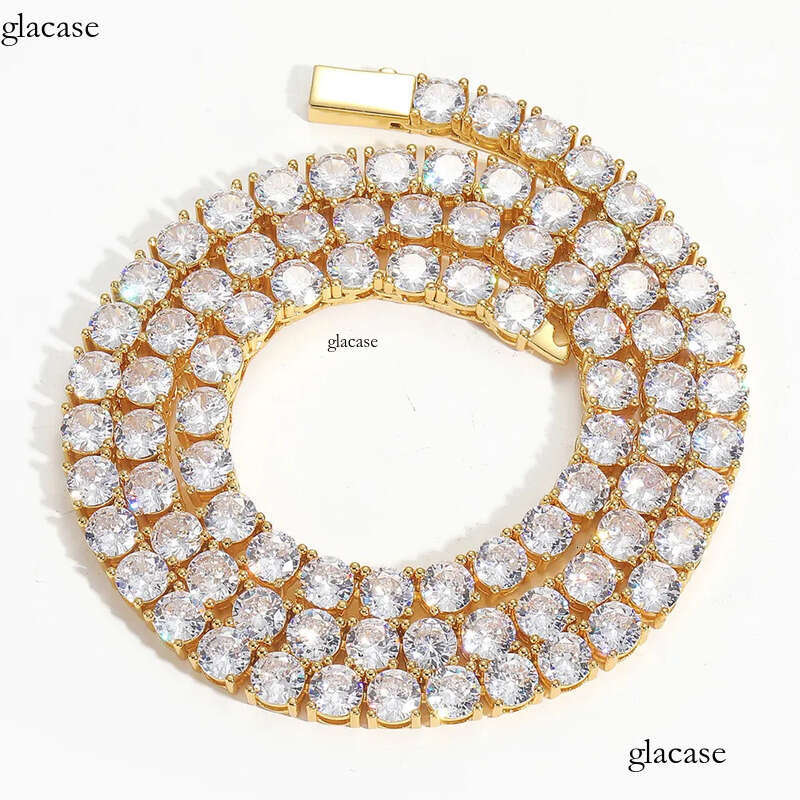 Hip Hop Tennis Chains Jewelry TopBling 5A Zircon Dia Necklaces Spring Clasp Real Gold Plated 3mm 4mm 5mm 6b