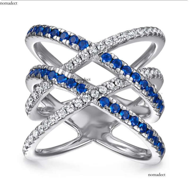 2024 Drop Ship Ins Wedding Rings Jewelry Sterling Sier Bue Sapphire CZ Dia Gemstones Party Eternity Women Engagement Cross Ring For Lover Gift ce