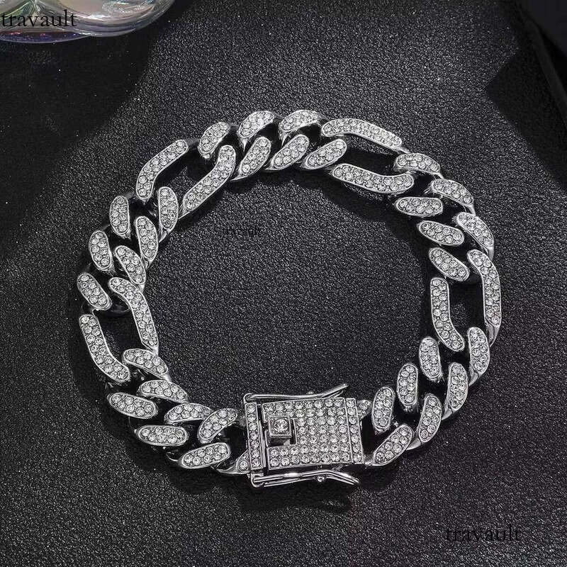DHgate Iced Out Cuban Link Chain for Men Women Hip Hop Bling Rhinestone Choker Necklace Adjustable Fashion Jewelry Sier Color 1 Piece 18mm Width