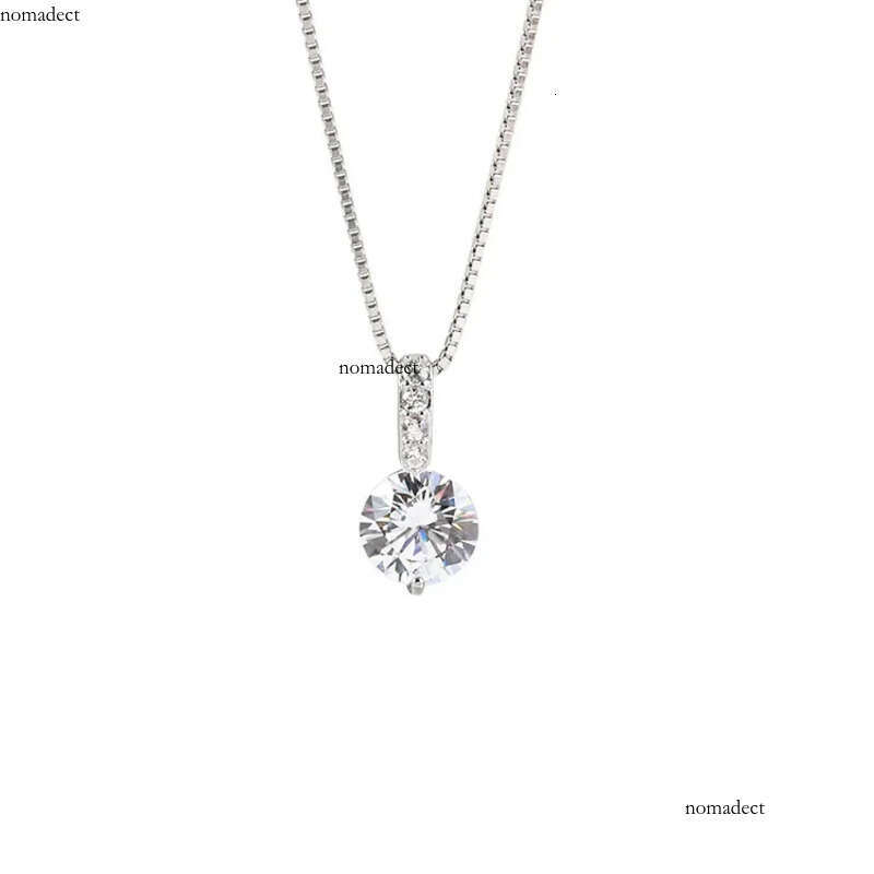 1CT Simple Fashion Dia Pendant Sweet Cute Jewelry Sterling Sier Soltaire White 5A Cubic Zircon Gemstones Party Beach Women Clavicel Necklace Gift 80