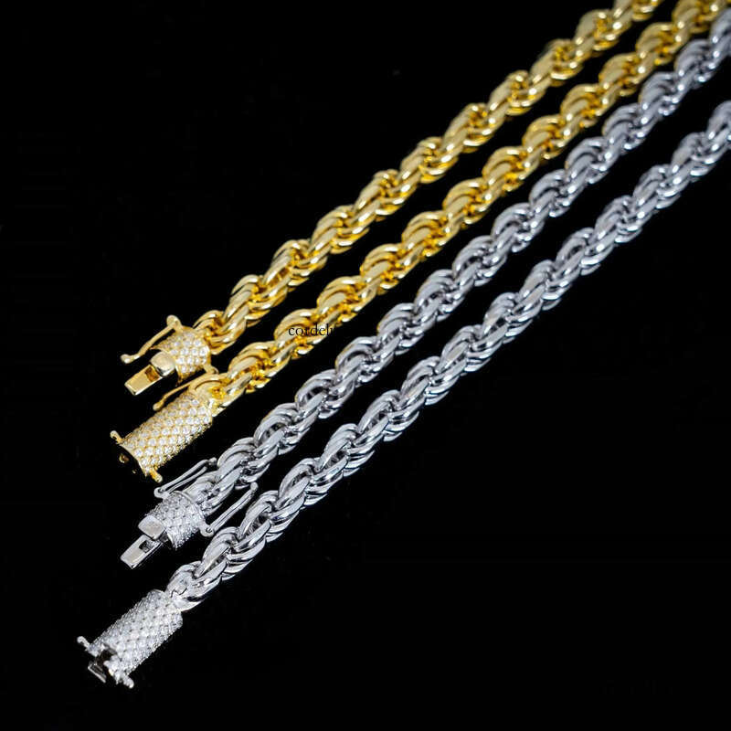 Ready to Ship 6mm Hip Hop Man Necklace Sterg Sier Iced Out Vvs1 Moissanite Dia Lock Gold Rope Chain 09
