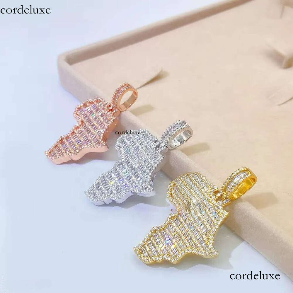 Fashion Hot Selling Map Iced Out baguette Moissanite Stone Jewelry Gold Plated Pendant for Men c9