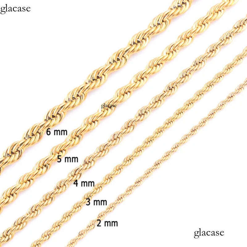 High Quality Gold Plated Chain Stainless Steel Necklace For Women Men Golden Fashion Twisted Rope Chains Jewelry Gift 2 3 4 5 6mm