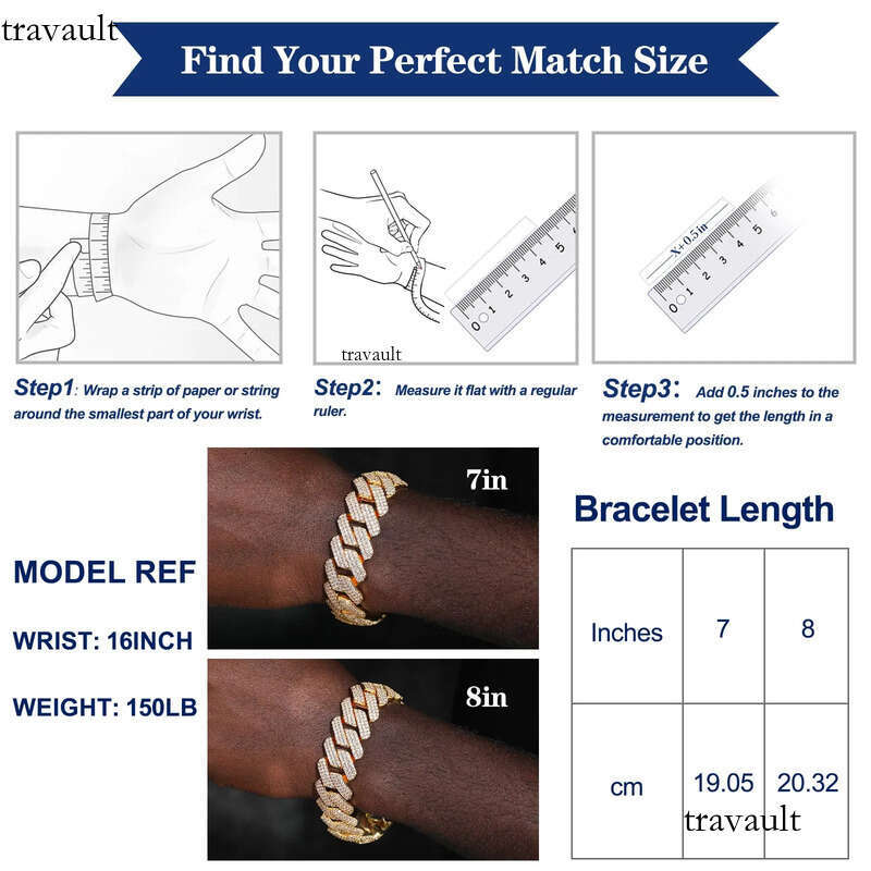 Cuban Link Chain Designer For Men 20MM W 3 Row Bling Dia Necklace Prong Bracelet Rapper Hip Hop Thicker Gold Plated Jewelry Woman Christmas Gift
